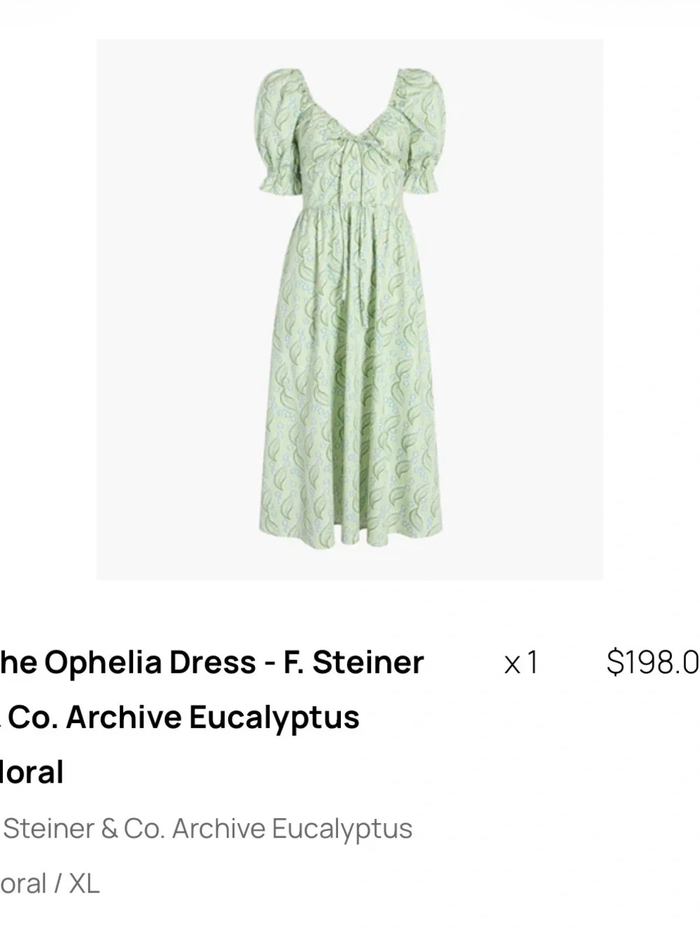 Hill House Light Green Paisley Puff-Sleeve Midi Dress with V-Neck - Picture 4 of 4